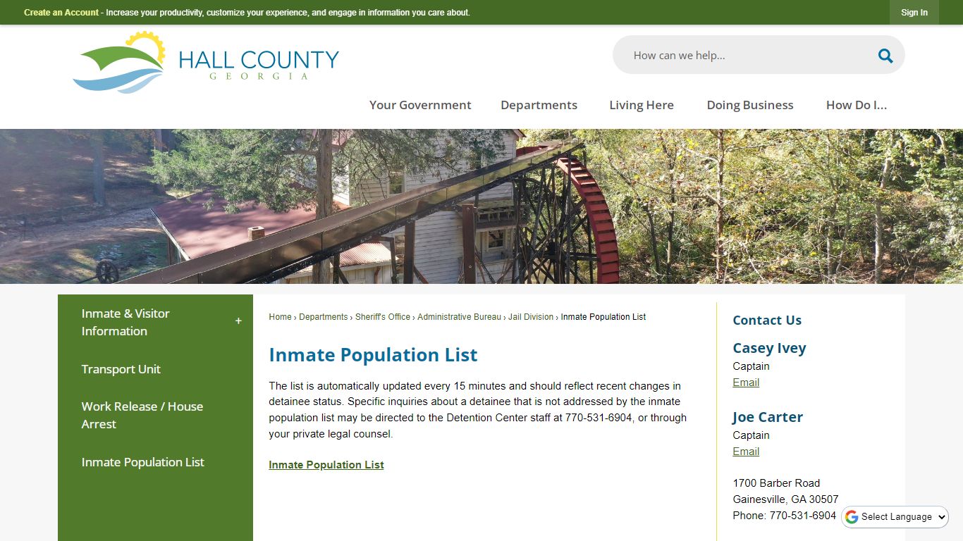 Inmate Population List | Hall County, GA - Official Website